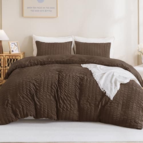 Litanika Queen Khaki Seersucker Comforter Set (90x90In Comforter & 2 Pillowcases)