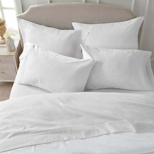Chalet Collection 100% Cotton Full Flannel Sheet Set - Double Brushed, Deep Pocket, White