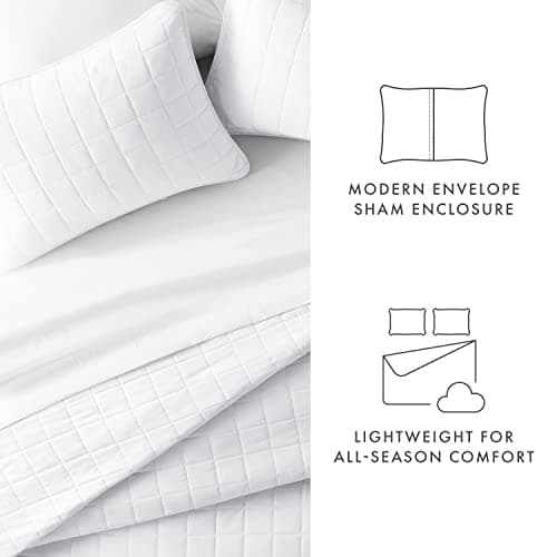 Square Stitch Linen Market Microfiber Quilt Cover Full/Queen White - Ultra Soft
