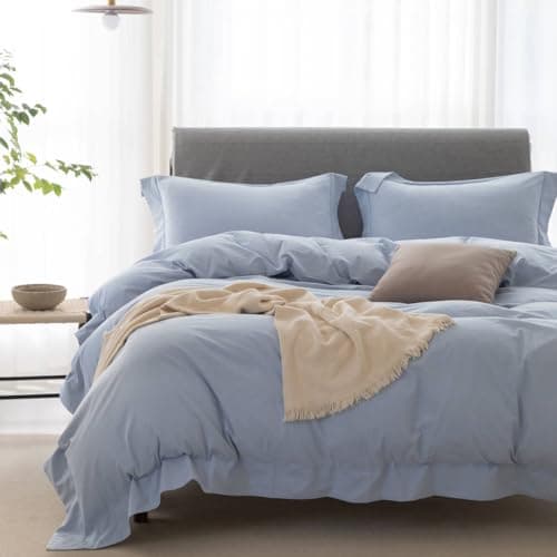 100% Washed Cotton Linen Like King Duvet Cover Set - Ultra Soft & Breathable, 3 Pieces (Off White)