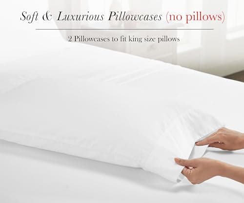 Luxury King Size 100% Egyptian Cotton Sateen Pillowcases Set, Bright White