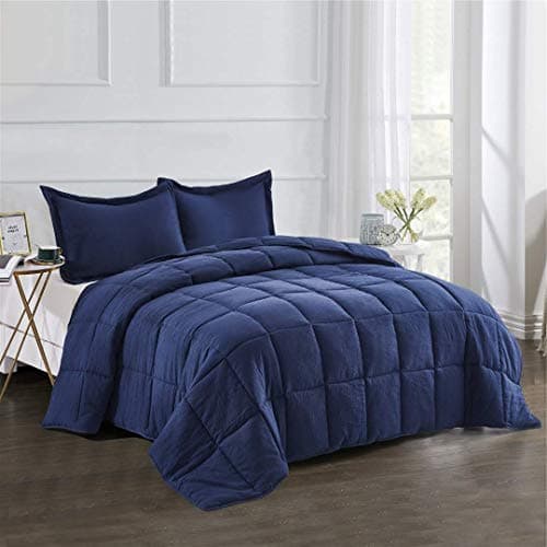 King Size Blue Down Alternative Comforter Set - Reversible Chic Quilt Design