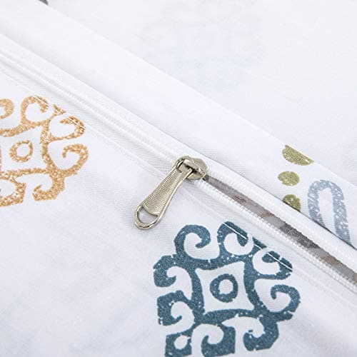 JUCFHY Queen Size Egyptian Cotton Damask Duvet Cover and Pillow Shams Set