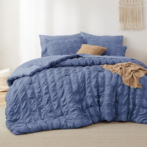 Bedsure Queen Size Bed in a Bag Plaid Seersucker Comforter Sets
