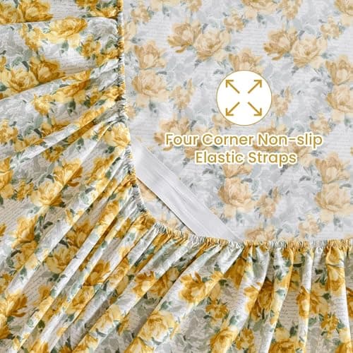 Soft Microfiber Floral Sheet Set - Yellow & Green Flowers, 4-Piece Summer Cooling Bedding