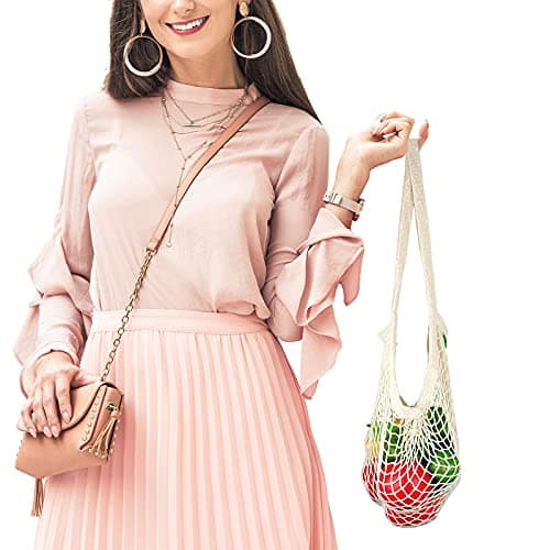 2-Pack Premium Beige Mesh Grocery & Produce Bags (Reusable, Durable, Washable)