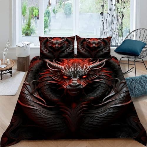 Cook Ice Dragon Decorative 3-Piece Bedding Set, King Size, Mysterious Animals Duvet Cover
