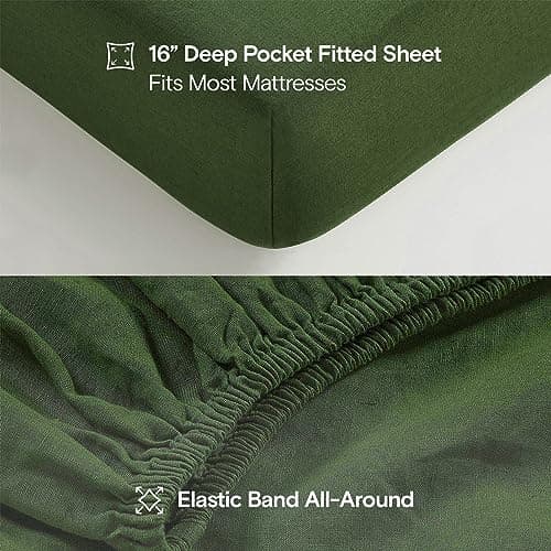 Sijo Organic Stone Washed French Linen Bed Sheet Set, GOTS Certified, Best Cooling Linen Award (Forest, King)