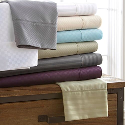Embossed Checkered Pattern Full Cream 4 Piece Sheet Set by ienjoy Home