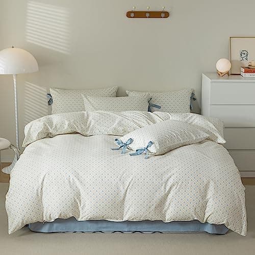 VM VOGUEMARKET Gold Green Flower Percale cotton Duvet Cover with Zipper Closure