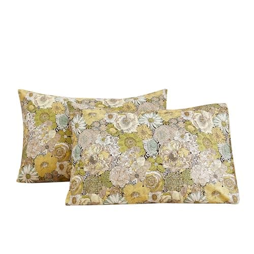 100% Cotton King Size Pillowcases with Botanical Floral Print, 2 Pack