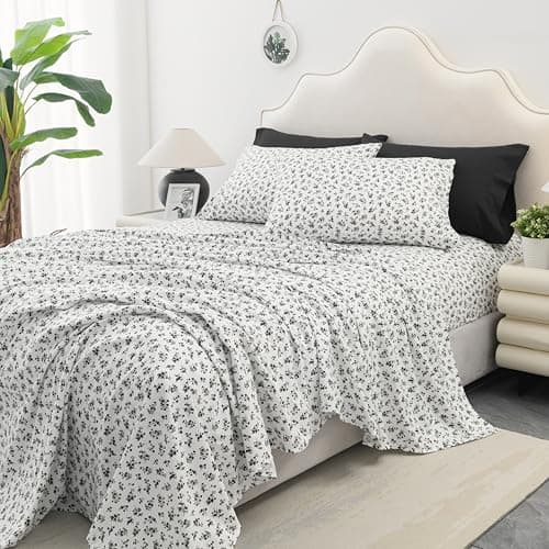 King Size Bed Sheets Set - Deep Pockets, Floral Ultra Soft Microfiber, 90 Thread Count (Grey/Yellow Medallion)