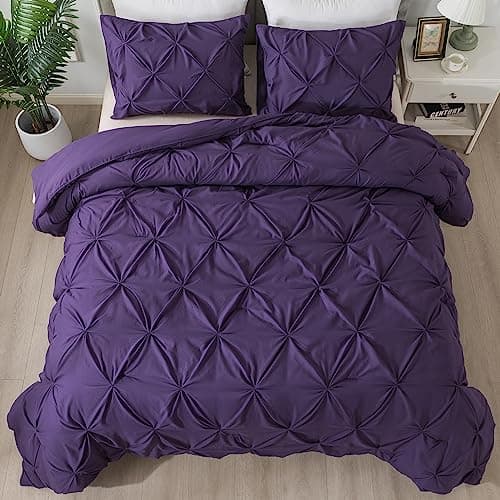 Andency White Queen Size Comforter Set, 3-Piece Cute Pinch Pleat bedding