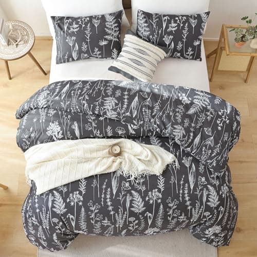 JANZAA Queen Oatmeal Floral Comforter Set with 2 Pillow Shams