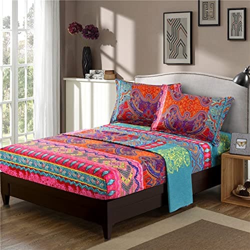 Boho Styled Queen Size Bedding Set 4PCS Ethnic Pattern Sheets