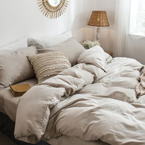 MooMee Queen Duvet Cover Set, Tannish Linen Grey, Breathable & Soft