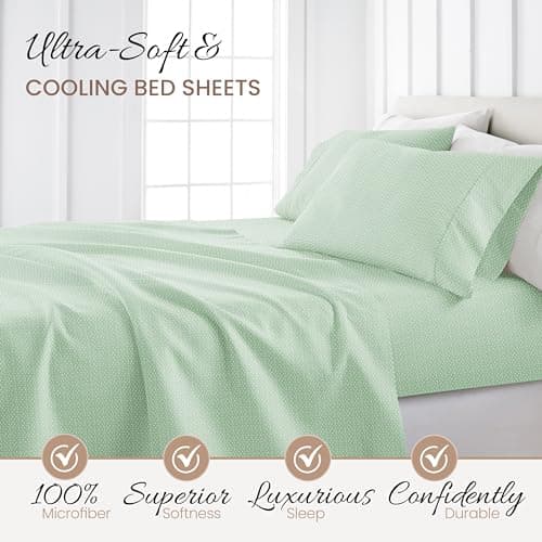 Ultra-Soft & Cooling Bed Sheets - Jade Arrows Design - Full Size - Deep Pocket Fits 16 Mattress