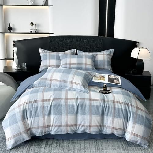 VM VOUGEMARKET Queen Blue Striped Duvet Cover & Pillowcases Set