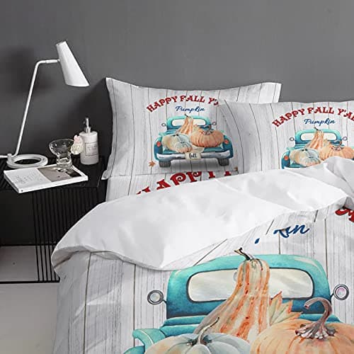 Pumpkin Market Quilted Bedding Set for Kids Full Size Top Sheet Rustic Autumn