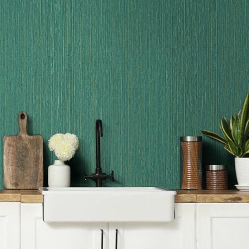 Malachite Green WADILE Textured Linen Peel and Stick Wallpaper