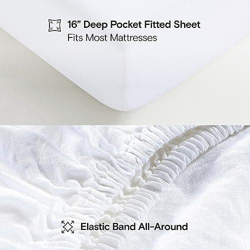 Sijo Stone Washed Organic French Linen Bed Sheet Set, GOTS Certified (Queen)