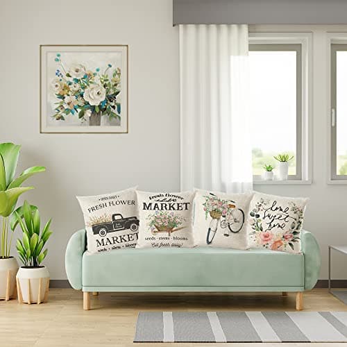 YeeJu Farmhouse Floral 12x12inch Outdoor Throw Pillow Covers
