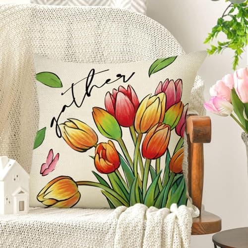 Spring & Summer Gnome Tulip Throw Pillow Covers, 20x20 Set of 4
