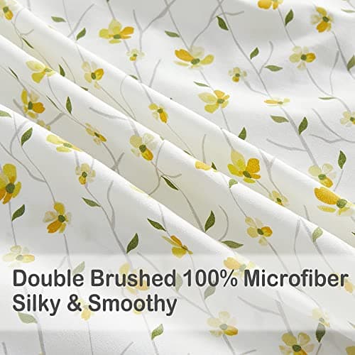 Yellow Floral Full Sheet Set - 4 Piece Soft Microfiber Fitted Sheets with 15 Deep Pocket