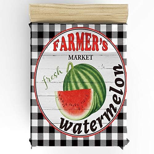Rustic Wood Watermelon 4 Piece Bedding Set for Kids Black Buffalo Plaid