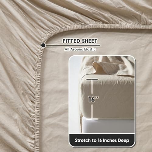Shilucheng 100% French Linen King Size Sheets - Breathable, Soft & Durable