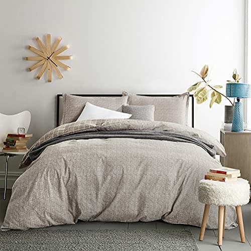 JUCFHY Queen Size Egyptian Cotton Damask Duvet Cover and Pillow Shams Set