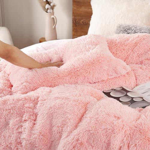 PHF Shaggy Fluffy Faux Fur King Size Duvet Cover Set