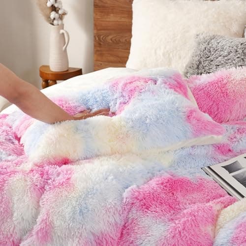 PHF Shaggy Fluffy Faux Fur King Size Duvet Cover Set
