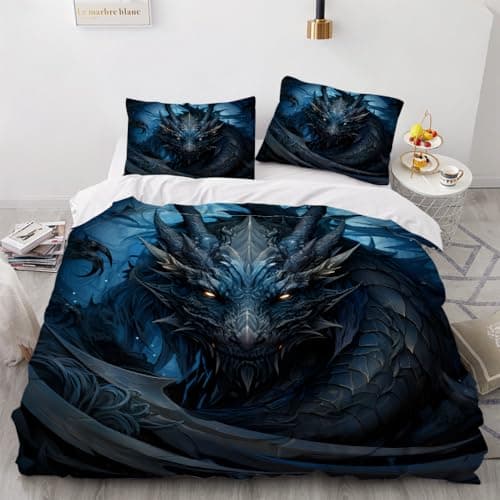 Cook Ice Dragon Decorative 3-Piece Bedding Set, King Size, Mysterious Animals Duvet Cover