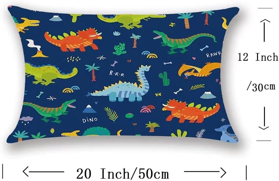 Dinosaur Lumbar Pillow Covers, 12x20 inch, Kids Dino Decor Cushion Cases
