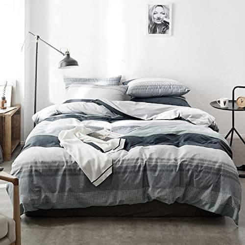 VM VOUGEMARKET Queen Blue Striped Duvet Cover & Pillowcases Set