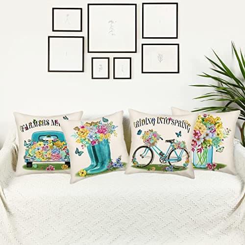 Fukeen Farmers Market Blue 18x18 Inch Spring Flower Pillow Covers