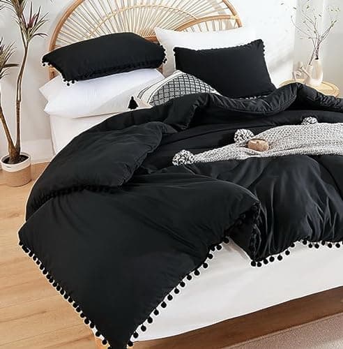 YIRDDEO Queen Size Comforter Set with Ball Pom Fringe - Oatmeal