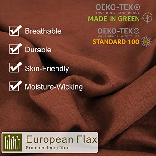 S VICTORY SYMBOL Pure Linen Pillowcases Set of 2 Red, 100% French Natural Flax Burgundy Cases, Queen Size Covers