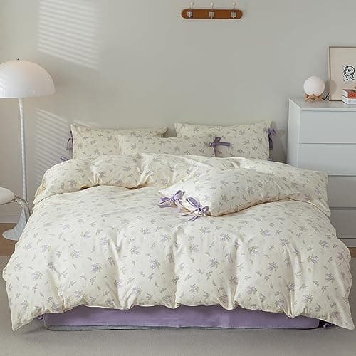 VM VOGUEMARKET Gold Green Flower Percale cotton Duvet Cover with Zipper Closure