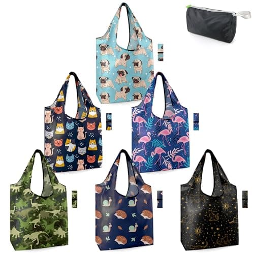 BeeGreen Foldable 50LBS Extra Large Reusable Grocery & Shopping Bags (10 Pack, Colorful)