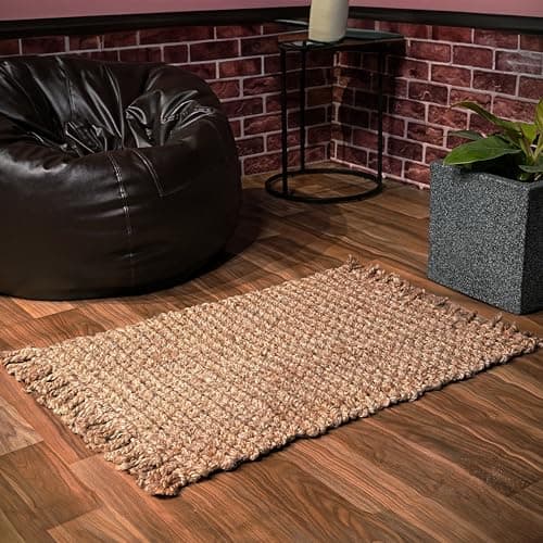 THE BEER VALLEY Natural Reversible Jute Rug - 2'x3' Farmhouse Accent