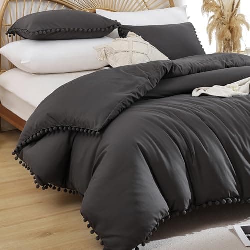 YIRDDEO Queen Size Comforter Set with Ball Pom Fringe - Oatmeal