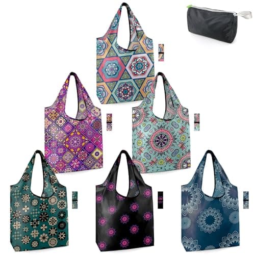 BeeGreen Foldable 50LBS Extra Large Reusable Grocery & Shopping Bags (10 Pack, Colorful)