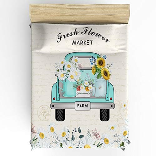 Flower Market Retro Truck Daisies Full Duvet Cover Set