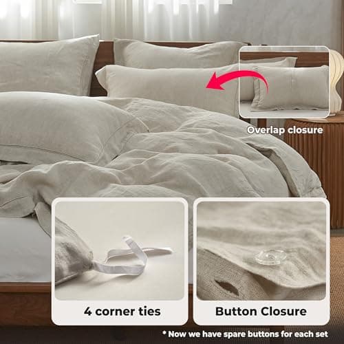 Simple&Opulence Queen Size Natural Linen Duvet & Pillow Shams Set