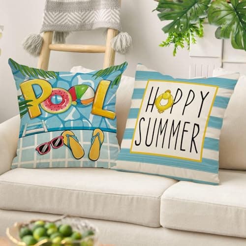 Hello Sunshine 16x16 Blue Striped Pool Decorative Cushions