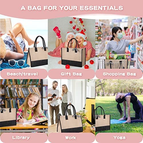 12-Piece Jute Tote Bag Set for Women with HandlesLarge Reusable Gift Bags