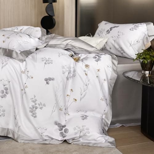 VM VOGUEMARKET Gold Green Flower Percale cotton Duvet Cover with Zipper Closure