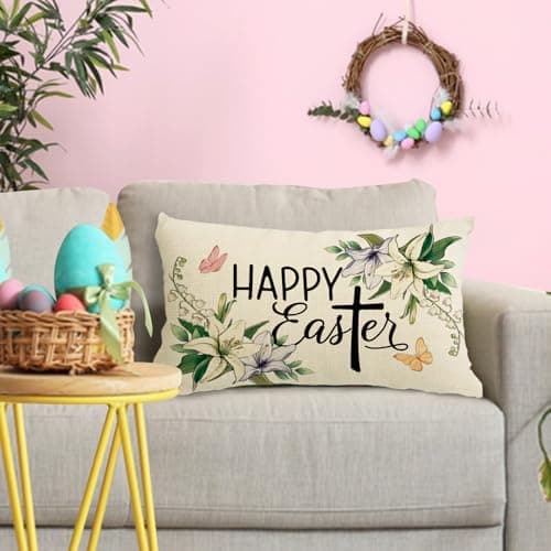 Christian Easter Lily Cross Flower Cushion Cover 12x20 Rectangular Sofa Decor